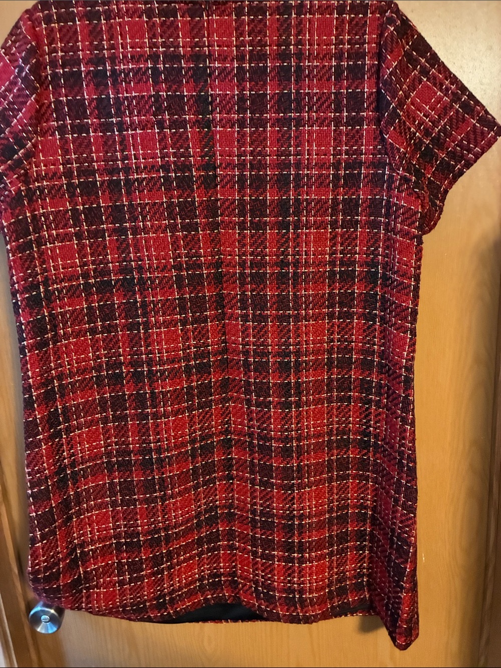 Adrianna Papell Red and Black Plaid Tweed Shift Dress sophisticated, holiday, - Picture 6 of 9